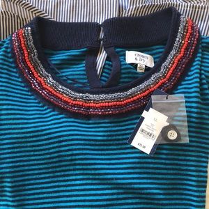 Crown & Ivy Beaded Collar Layered Look Striped Sweater XL